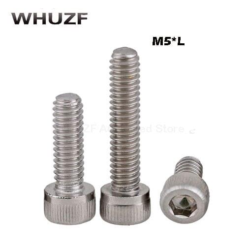 100pcs M5 DIN912 304 Stainless steel Hexagon Hex Socket Head Cap screw Metric Thread M5*5/6/8/10/12/14/16/18/20 mm Cylinder Bolt