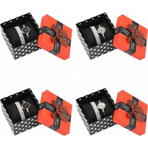 4pc/set Women Bracelet Watch Little Smooth Dial Crystal Bling Charm Bracelet Ladies Clock Hours Quartz Watch Gift Sets for Women