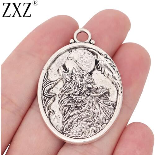 ZXZ 5pcs Tibetan Silver Tone Wolf Charms Pendants for Necklace Jewelry Making Findings 46x32mm
