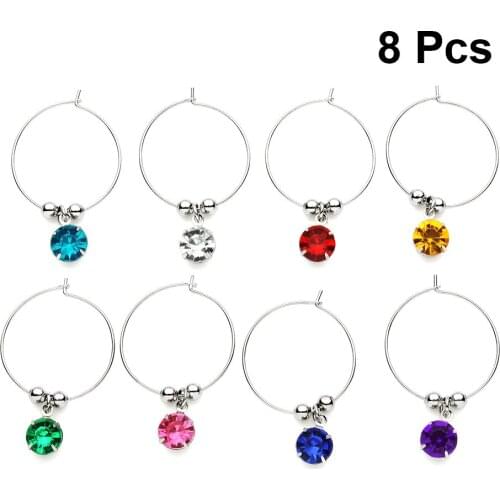 8pcs Colorful Diamonds Wine Glass Hanging Ring Hanging DIY Wine Glass Ring for Restaurant Hotel Bar (Mixed Color) A50