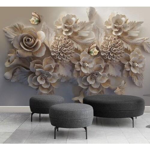 8d Carved flower mural Wallpaper mural wall Modern living room and Tv background wall 8d Photo Mural 3D Decor Wall Decals Art