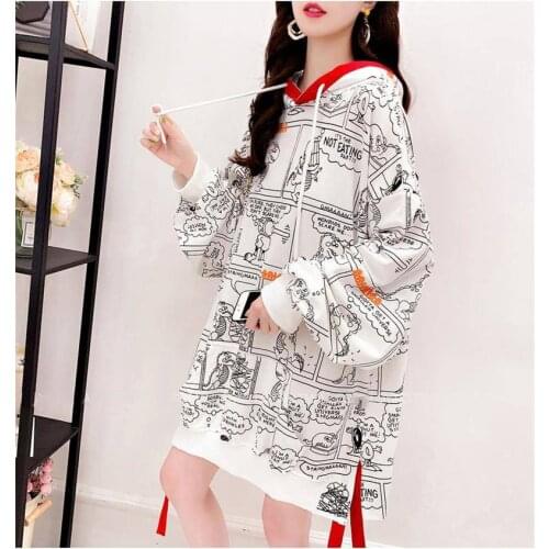 Bf Korean Style Girl Harajuku Print Pullover Thick Loose Hoodies Female High Street Ladies Casual Long Sleeve Female Pullover