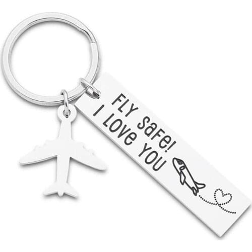 Fathers Day Keychain Pilot Gifts Fly Safe I Love You Key Chain for Dad Flight Staff Airline Worker Boyfriends Husband Him Her