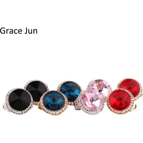 Grace Jun New Design Gold Silver Plated Rhinestone crystal Earring for Wedding Party Luxury Earring High Quality Alloy Earrings