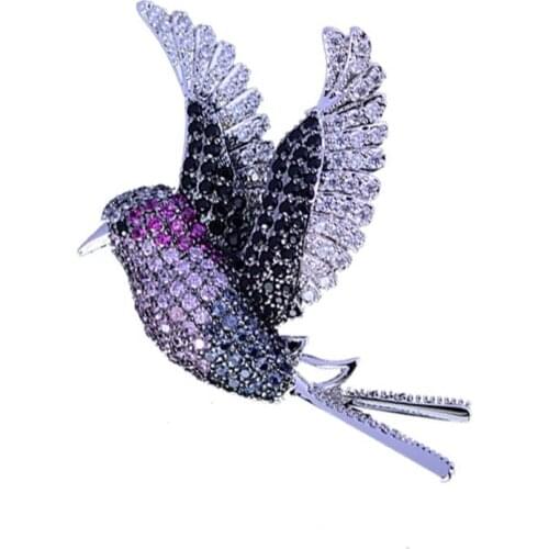 Red Trees Brand High Quality Jewelry Wholesale Metal Sparkling Cubic Zirconia Bird Brooch Pins For Women Drop Shipping