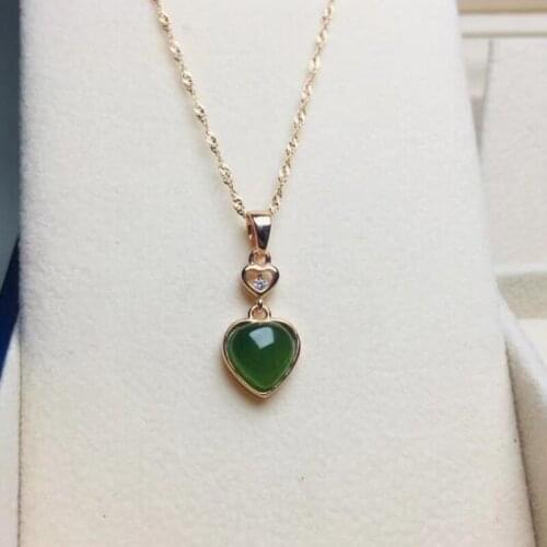 Natural Green Hetian Carved Heart Shape Jade Pendant Necklace Chinese Jewelry Charm Amulet Gifts for Women Men Xmas