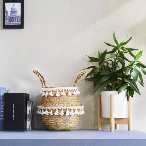 Boho Decor Baskets Hand Woven Basket Macrame Folding Storage Basket Nordic Pot Home Decor for Toys Panier Osier Cestas Mimbre