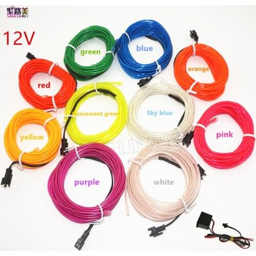 EL Wire 2.3mm round Neon car Lights Dance Party Car Decor Light Flexible EL Wire lamps Rope Tube LED Strip With DC12V Driver