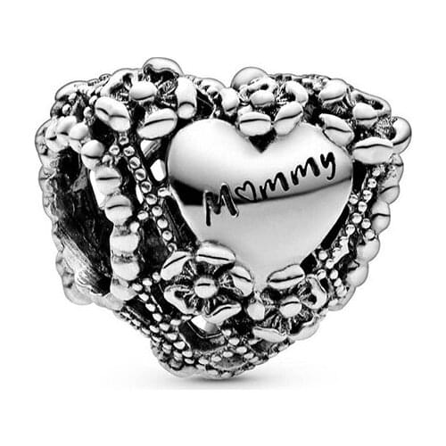 Fandola DIY Fits Pandora Bracelets 925 Sterling Silver Openwork Flower Heart Mummy Charms Beads for Jewelry Making kralen