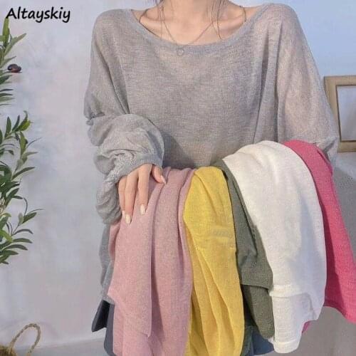 T-shirts Women Casual Loose Tees Lantern Sleeve Summer Sun-proof Solid Korean Style All-match Fashion Tops Baggy Simple College