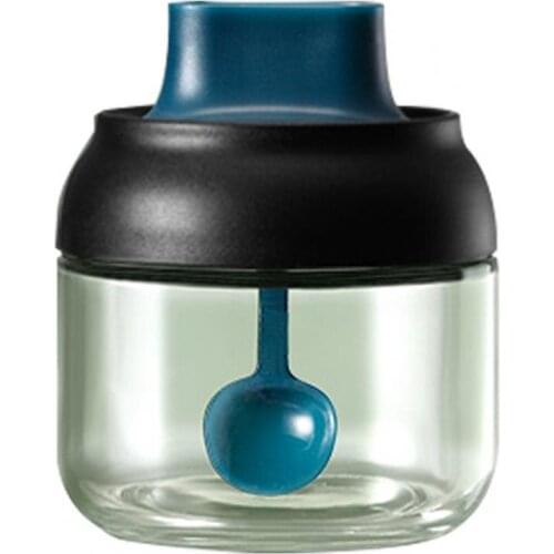 250ml Spice Jar Sealed Spoon Cover Integrated Design Leakproof PP Glass Temperature Resistance Seasoning Jar Bottle Kitchen Tool