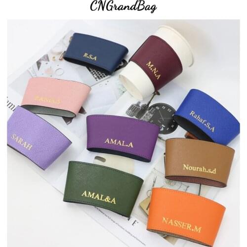 Personalized Genuine Leather Cup Holder Colorful Insulated Leather Cup Sleeve Saffiano Leather Non-slip Wraps for Beverage Cups