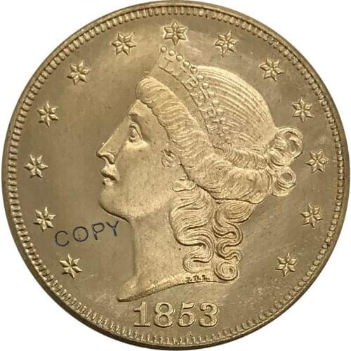 O 1853 United States 20 Twenty Dollars Liberty Head Double Eagle Gold coin Brass Collectibles Copy Coin