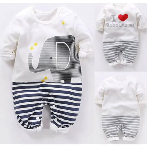 New Christmas Newborn Baby Girls Boy Long Sleeve Striped Patchwork Fashion Romper Jumpsuit Outfits Clothes