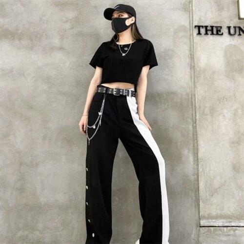 Contrast sweatpants Женские штаны y2k Splicing pants women high waist plus size wide leg Casual female korean trousers women