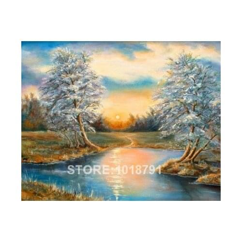 Beautiful Nature Snow Winter Landscape Diy Diamond Painting Pasted Painting Square Drill Fashion Home Decoration River