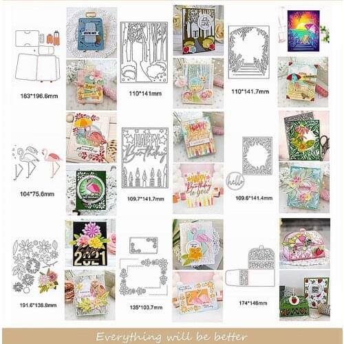 Square Flower Leaves Happy Birthday Hello Words Candle Backpack Shell Flamingo Metal Cutting Dies Make Cards Scrapbook Craft New