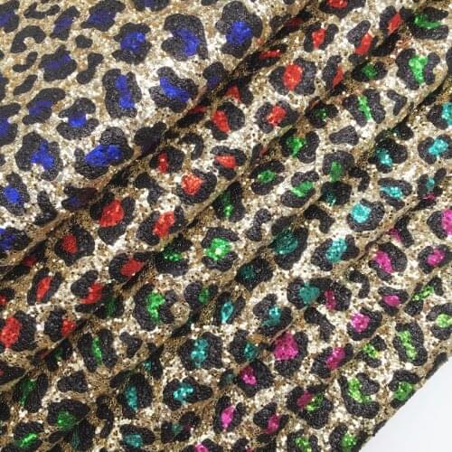 LEOsyntheticoDIY Leopard Chunky Glitter Vinyl Fabric Sheet Felt Backing Synthetic Leather Faux Vinil DIY A4 SIZE R050A