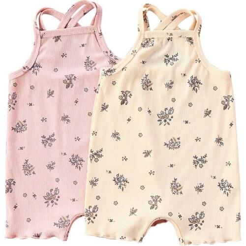 0-18M Summer Infant Baby Girls Rompers Flowers Print Sleeveless Cotton Jumpsuits Outfits Yellow Pink 2020