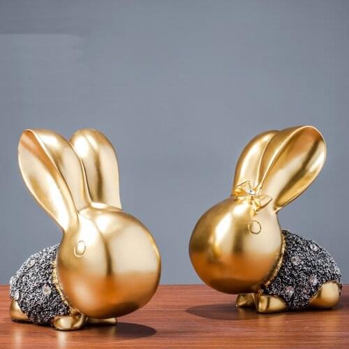 CUTE COUPLE RABBIT CRAFT HOME SCULPTURE DECORATION PERSONALITY ABSTRACT RABBIT OFFICE SHOP DECORATION STATUE