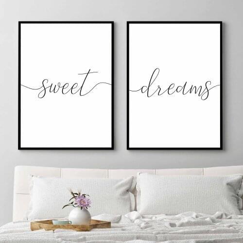Minimalist Black and White Pictures Sweet Dreams Quotes Nordic Posters and Prints Wall Art Canvas Painting for Bedroom Decor
