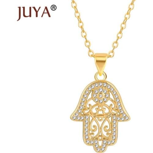 Fashion Hamsa Hand Charms Women/Men Lucky Jewelry Gift Trendy Color Zirconia Rhinestone Hand of Fatima Pendant Necklaces