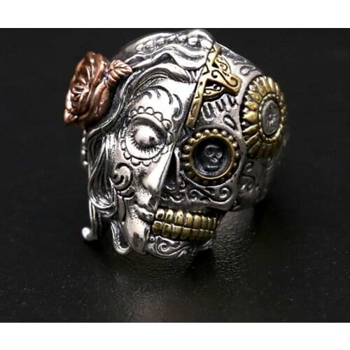 BOCAI New real s925 silver jewelry heavy industry punk style skull ring fashion domineering mens ring
