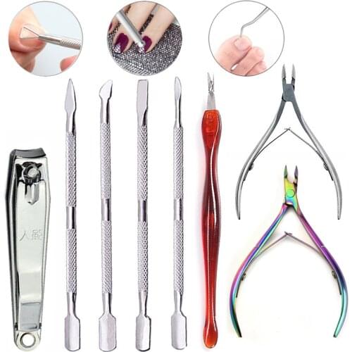 Set Nail Art Exfoliating Tool Scissors Plier Peeling Push Dead Skin Nail Cuticle Pusher Nipper Spoon Remover Clipper Cutter Tool
