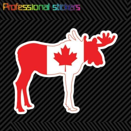Moose Canada Flag Sticker Die Cut Vinyl Elk Canadian Flag Moose Stickers for Car, RV, Laptops, Motorcycles