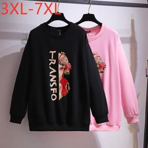 New 2021 Ladies Spring Autumn Plus Size Tops For Women Large Long Sleeve Cotton Pink Print Thick T-shirt 3XL 4XL 5XL 6XL 7XL