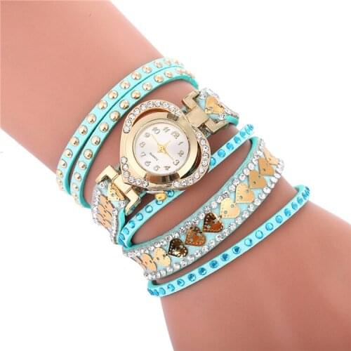 Wholesale Women Gold Luxury Heart Crystal Wristwatches Fashion Casual Women Rhinestone Bracelet Quartz Watches