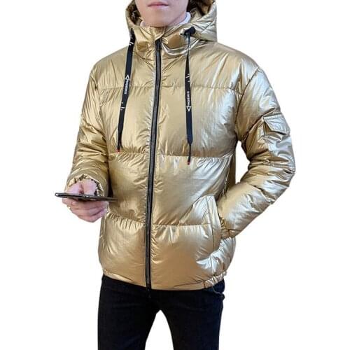 2021 Autumn Mens Thick Hooded Jackets Shinny Winter Warm Coat Streetwear Solid Color Zipper Pocket Parkas Men Clothes QQ024