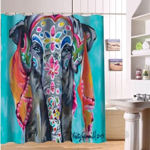 Custom Colorful elephant print Fabric Modern Shower Curtain eco-friendly Waterproof bathroom curtain With hole Drop Shipping