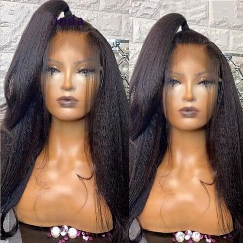 13*6 Yaki Straight Lace Front Wig Natural Hairline Remy Kinky Straight Indian Human Hair Lace front Wig Pre Plucked For Women