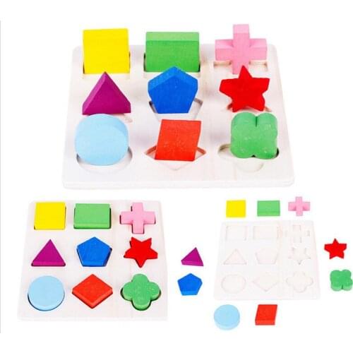 Sale Geometric Shape and Color Matching Toys Wooden 3D Puzzles Baby Montessori Early Educational Learning Toy for Children