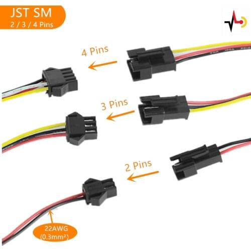 SM Connector 22AWG 2/3/4 Pins JST Male Female Plug Socket Terminal Pitch 2.54 With Copper Wire Cable 5 Pcs LED Strip Sensor