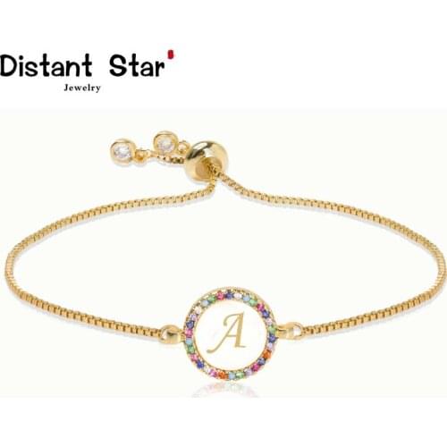Adjustable Rainbow Zircon 26 Letter Bracelet for Women shell Cz initial Bracelet Femme Snake Chain Jewelry Christmas gifts