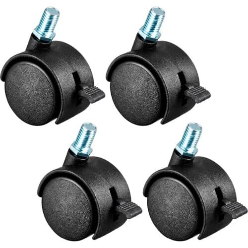 UNCELL 4pcs Caster Wheel with Brake 2/1.5inch M10x15/M8x15/M8x13mm 100/39/33lb Capacity Nylon 360 Degree Swivel Threaded Stem