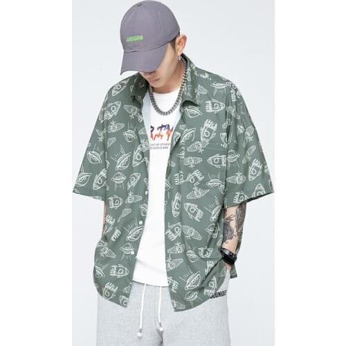Oversized Cotton Streetwear Shirts Man Hip Hop Summer Japanese Fashion Loose Casual Short Sleeve Shirt Harajuku Beach Clothing
