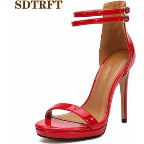 SDTRFT ladies Platforms Stilettos 12cm thin high heels sexy Sandals Narrow Band Buckle pumps women wedding shoes US16 17 18 19