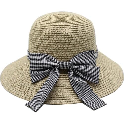 Seioum New Fashion Woman Sun Hats Female Wide Brim Foldable Bowknot Hand Made Straw Hat Casual Woman Kid Summer Beach Hat