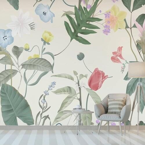 Fresh Ins Watercolor Plant Flowers Wall Art Home Decor Photo Mural Custom Bedroom Background Wallpaper Building Supplies Papel