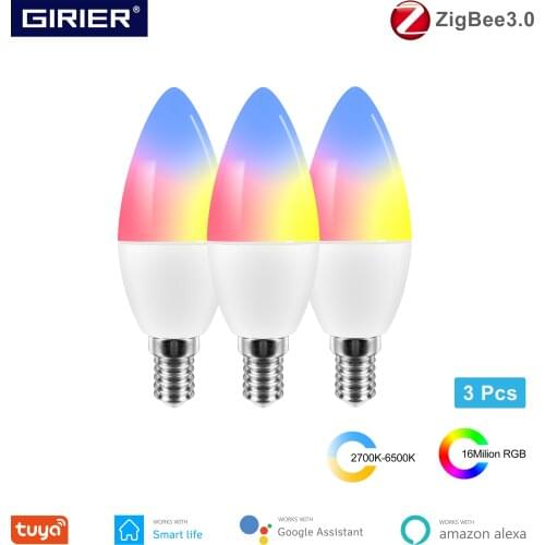 E14 Tuya ZigBee 3.0 Smart LED Bulb 4W App Voice Control Dimmable RGBWC Light Lamp Timing Function Works with Alexa Google Home