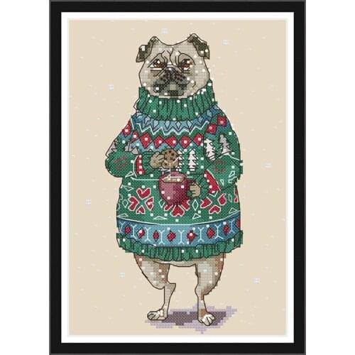 Everlasting Love Dog Drinking Coffee Chinese Cross Stitch Kits Ecological Cotton Stamped Printed DIY Gift Christmas Decoration