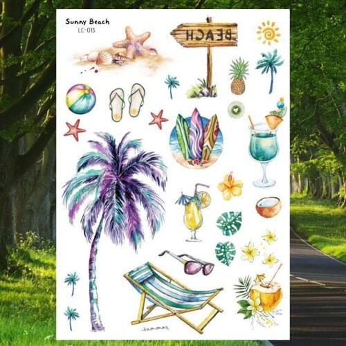 Seaside Relaxing Time Temporary Tattoos Stickers For Women Men Tatoo Waterproof Coconut Tree Fruit Juice Fake Tattoo Art Tatoo
