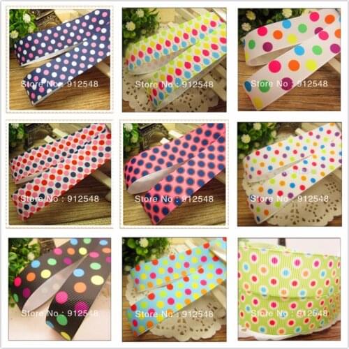 YJHSMY 9style 7/8"(22mm) 5yard/lot printed grosgrain colorful dots ribbon,DIY hairbow accessories, gift package yd22008