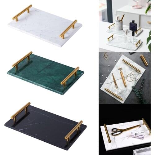 Jewelry Dish Tray Gold-plated Handle Marble Pattern Ceramic Dish Key Plate Holder or Key Tray Decorative Jewelry Display