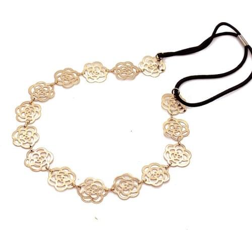 Chic Gold Headchain Hollow Rose Flower Headband Alloy Hair Band Forehead Head Piece For Women Prom Hair Jewelry