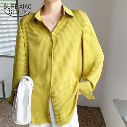 Spring New Korean Loose French Vintage Long Sleeve White Shirt Female Y2k Striped Shirt Large Size Womens Blouse and Tops 13163