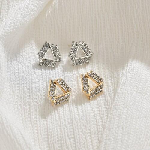 MESTILO New Spring Korean Small Gold Color Geometric Rhinestones Stud Earrings For Women Classic Fashion Earrings Jewelry Gifts
